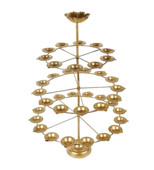 Buy Puja Essentials - Antique Golden Three Layer 40 Diya Stand | Detachable Tealight Holder by Amaya Decors on IKIRU online store