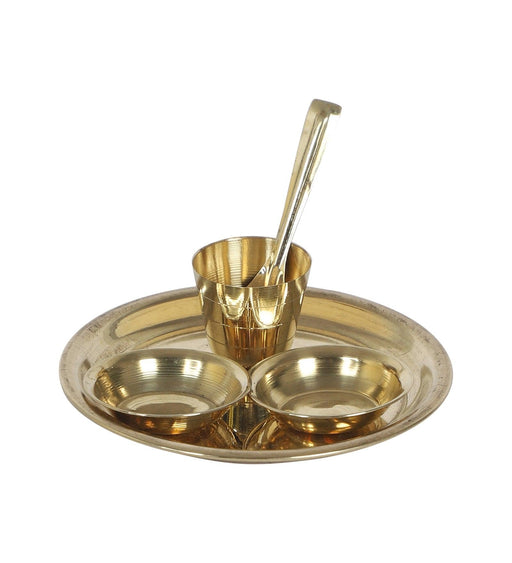 Buy Puja Essentials - Golden Brass Bhog Thaal Set Of 5 | Pooja Utensils For Home by Amaya Decors on IKIRU online store