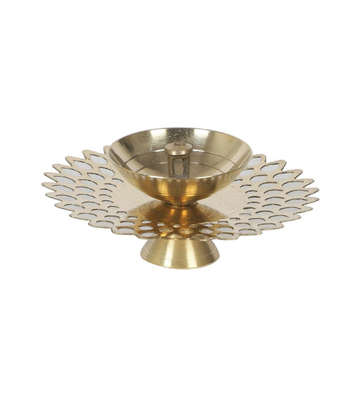 Buy Puja Essentials - Golden Brass Etching Diya | Round Tealight Holder For Home by Amaya Decors on IKIRU online store