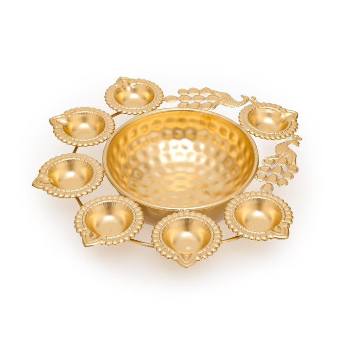 Buy Puja Essentials - Golden Decorative Flower Shaped Diya Thali | Urli Bowl For Puja & Light Candles by Home4U on IKIRU online store