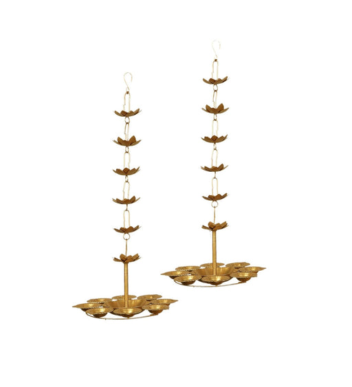 Buy Puja Essentials - Golden Hanging Metallic Diya Urli Set Of 2 For Pooja Room & Decor by Amaya Decors on IKIRU online store