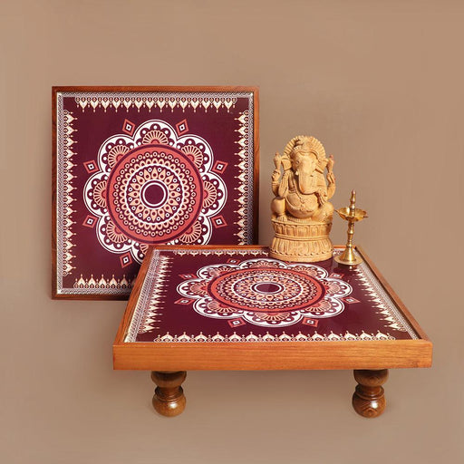 Buy Puja Essentials - Traditional Multipurpose Mandala Bajot | Maroon Chowki For Puja & Home by bambaiSe on IKIRU online store