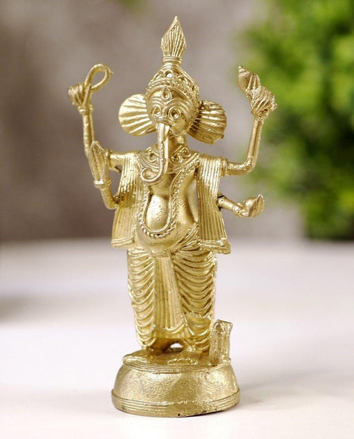 Buy Religious Idols - Handcrafted Dokra Lord Ganesh Idol | Brass Showpiece For Decor by Sowpeace on IKIRU online store