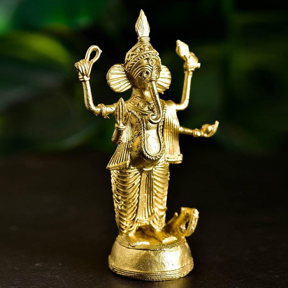 Buy Religious Idols - Handcrafted Dokra Lord Ganesh Idol | Brass Showpiece For Decor by Sowpeace on IKIRU online store
