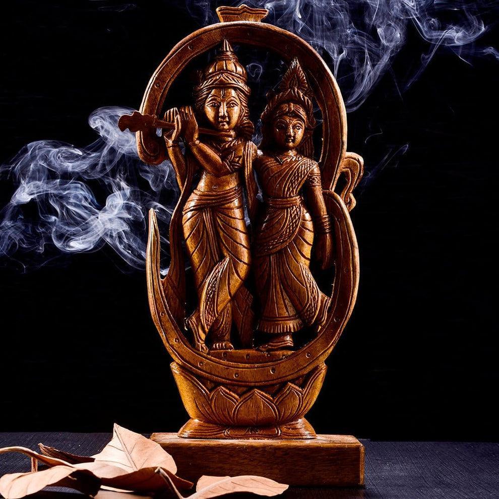 Buy Religious Idols - Handcrafted Wooden Radha Krishna Murti | Vintage hindu deities Showpiece by Sowpeace on IKIRU online store