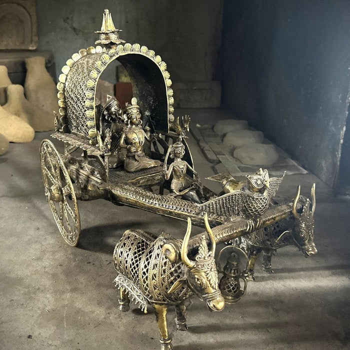 Buy Religious Idols - Premium Brass Cow Cart Showpiece Dokra | Traditional Artefact For Decor by Sowpeace on IKIRU online store