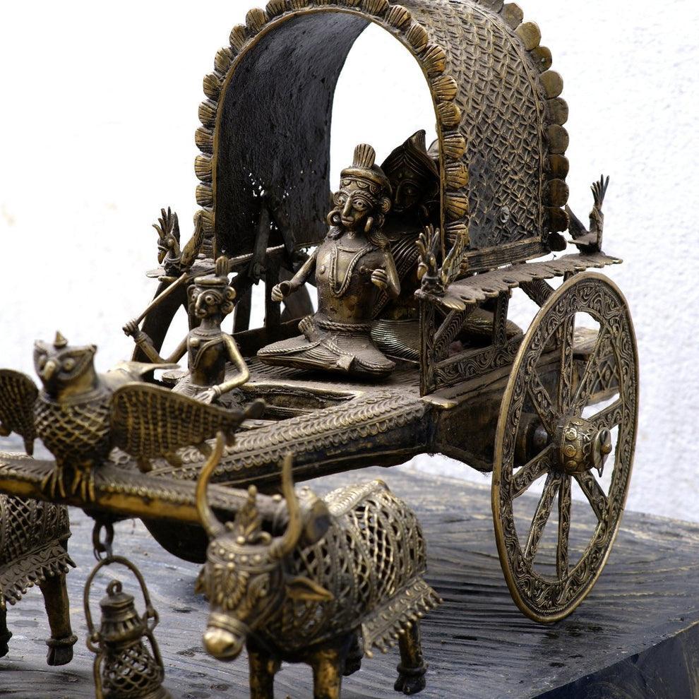 Buy Religious Idols - Premium Brass Cow Cart Showpiece Dokra | Traditional Artefact For Decor by Sowpeace on IKIRU online store