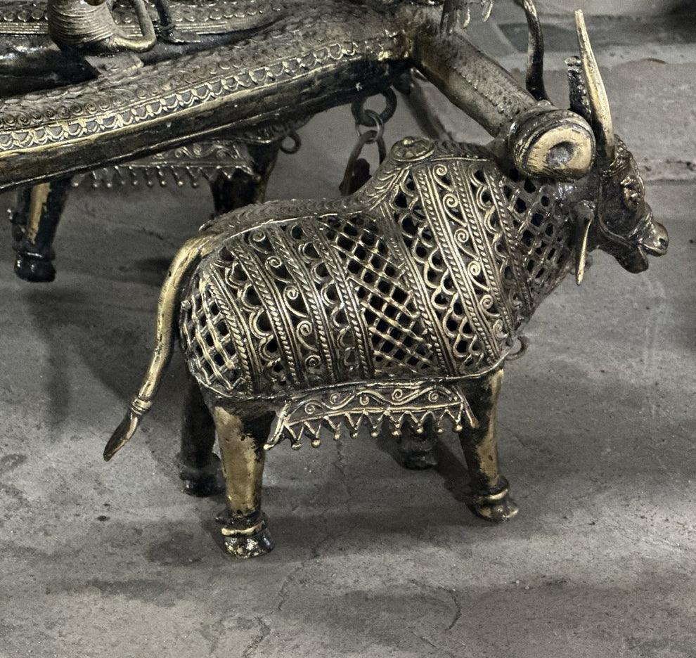 Buy Religious Idols - Premium Brass Cow Cart Showpiece Dokra | Traditional Artefact For Decor by Sowpeace on IKIRU online store