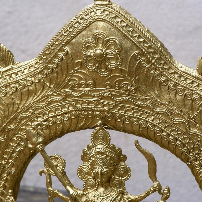 Buy Religious Idols - Premium Brass Durga Sculpture Dokra Design | Mahishasur Mardini Family Idol by Sowpeace on IKIRU online store