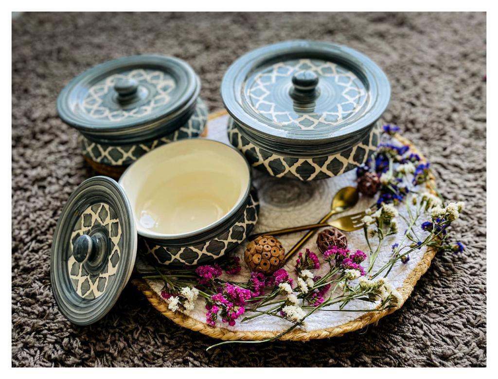 Buy Roti Box & Casserole - Grey & White Ceramic Vintage Casserole Crockery Set of 3 For Kitchen & Dining by Ceramic Kitchen on IKIRU online store