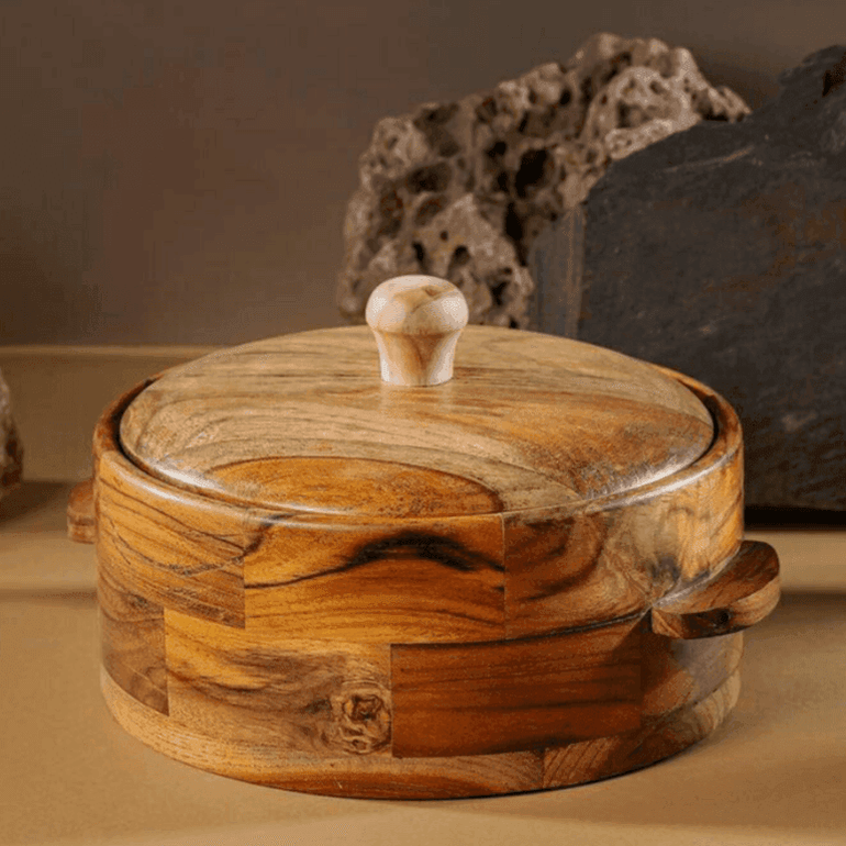Kapish Wooden Chapati Box With Lid | Brown Teak Wood Casserole For Rot ...