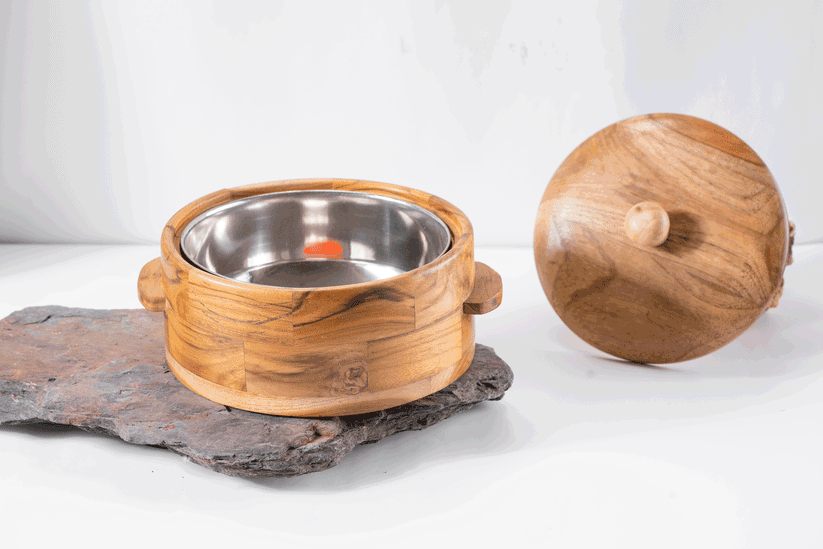 Buy Roti Box & Casserole - Kapish Wooden Chapati Box With Lid | Brown Teak Wood Casserole For Roti by Araana Home on IKIRU online store