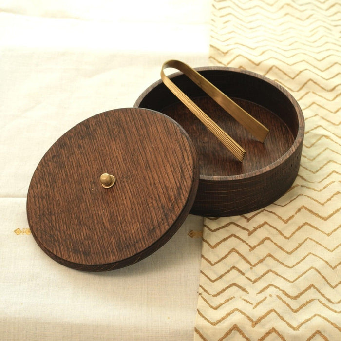 Buy Roti Box - Barmer Wooden Casserole For Roti | Handcrafted Chapatti Box With Brass Tong For Dining & kitchen by Courtyard on IKIRU online store