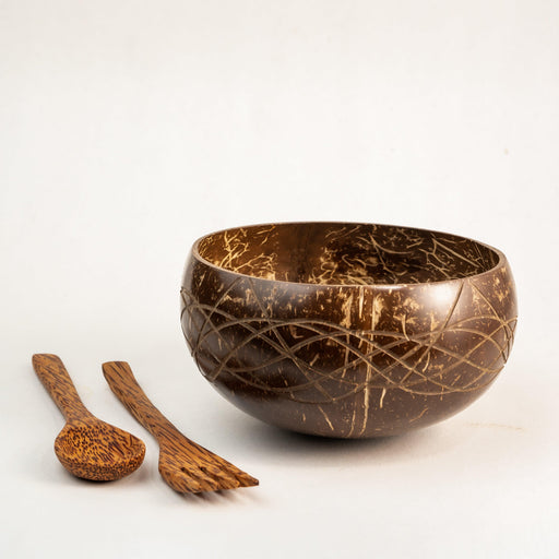 Buy Serving Bowl - Beautiful Wave Design Coconut Shell Bowl For Serving & Decor | Wooden Serveware For Home by Thenga on IKIRU online store