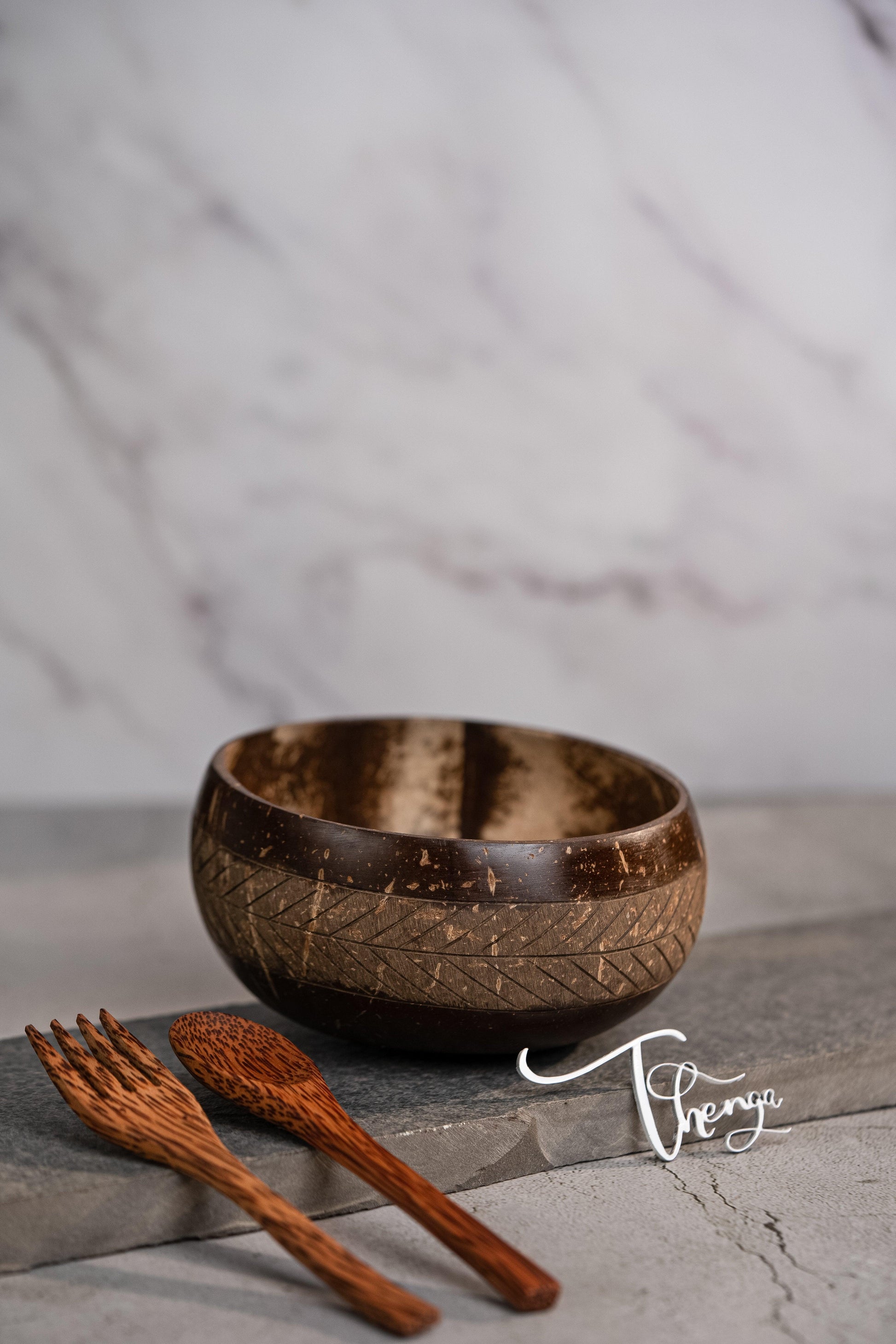 Buy Serving Bowl - Decorative Geometric Wooden Coconut Shell Bowl For Serving & Table Decor by Thenga on IKIRU online store