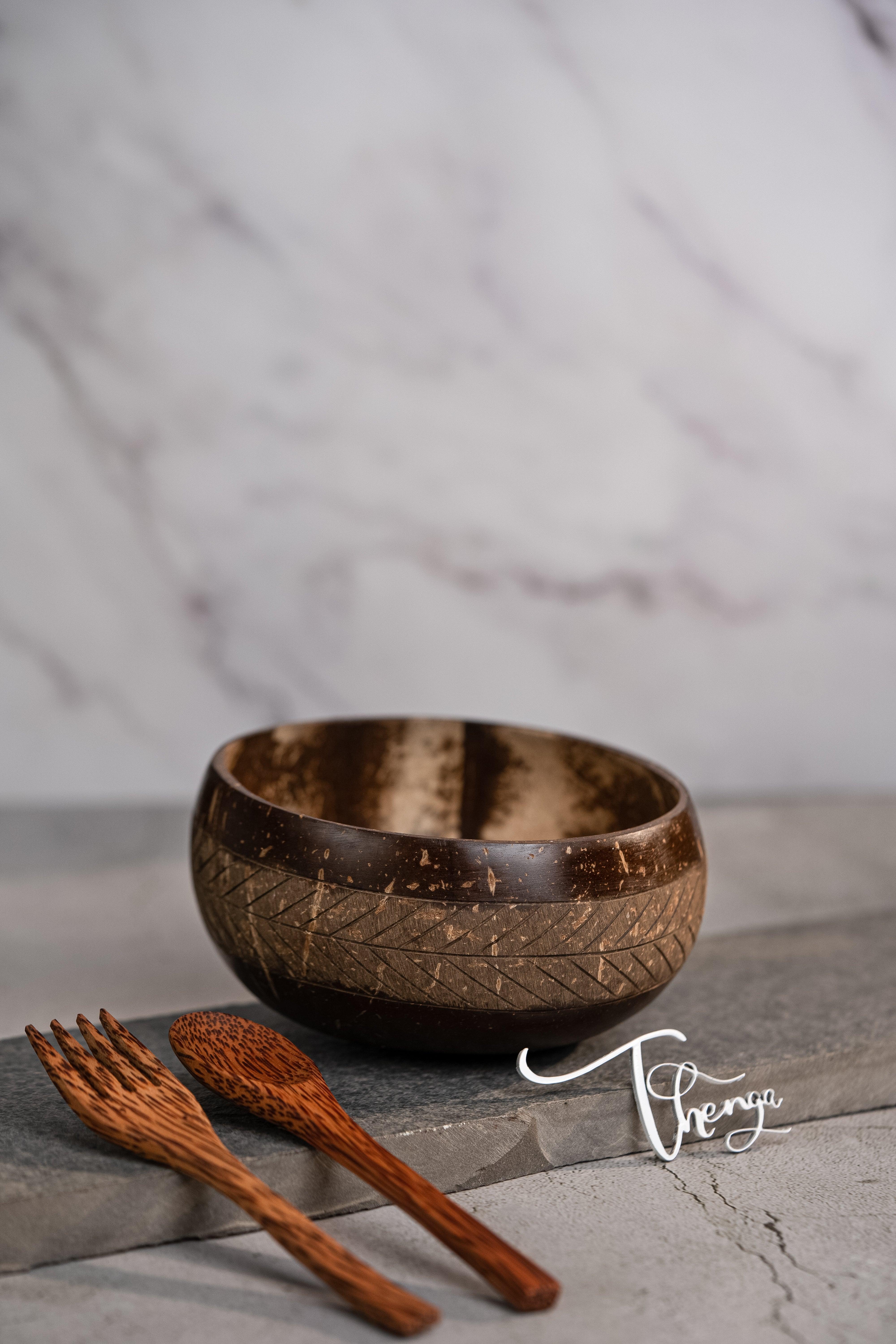 Buy Serving Bowl - Decorative Geometric Wooden Coconut Shell Bowl For Serving & Table Decor by Thenga on IKIRU online store
