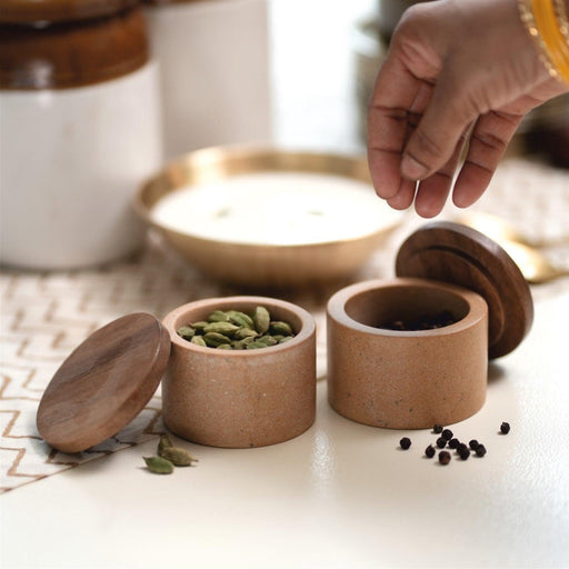 Buy Serving Bowl - Wood & Stone Barmer Nut Storage Boxes Set Of 2 For Kitchen & Dining by Courtyard on IKIRU online store