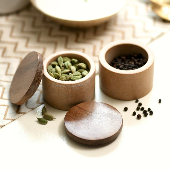 Buy Serving Bowl - Wood & Stone Barmer Nut Storage Boxes Set Of 2 For Kitchen & Dining by Courtyard on IKIRU online store