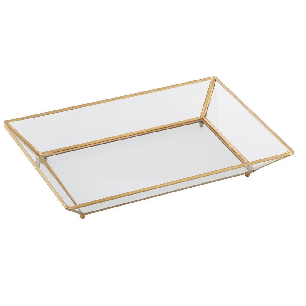 Buy Serving Platter & Tray - Antique Brass Glass Mirror Tray | Stylish Transparent Decorative Storage For Decor by Manor House on IKIRU online store