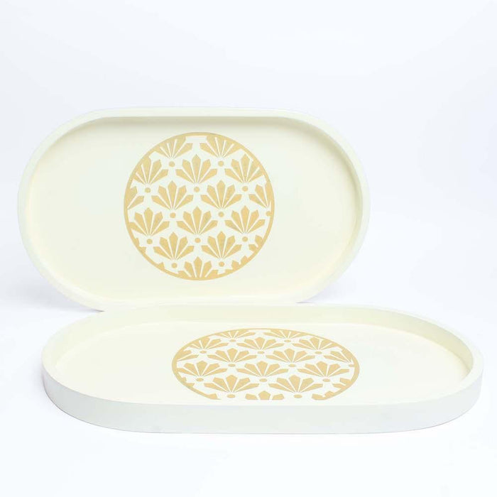 Buy Serving Platter & Tray - Lotus Carved Oval Off White Tray | Serving Plate For Kitchenware by bambaiSe on IKIRU online store