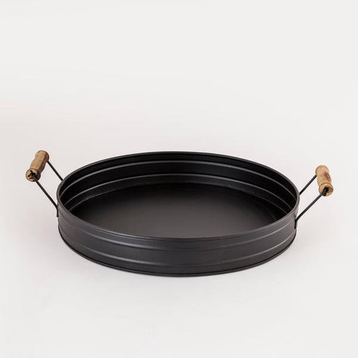 Buy Serving Platter & Tray - Matt Black Iron Round Tray with Handles | Platter For Kitchen & Dining by Indecrafts on IKIRU online store