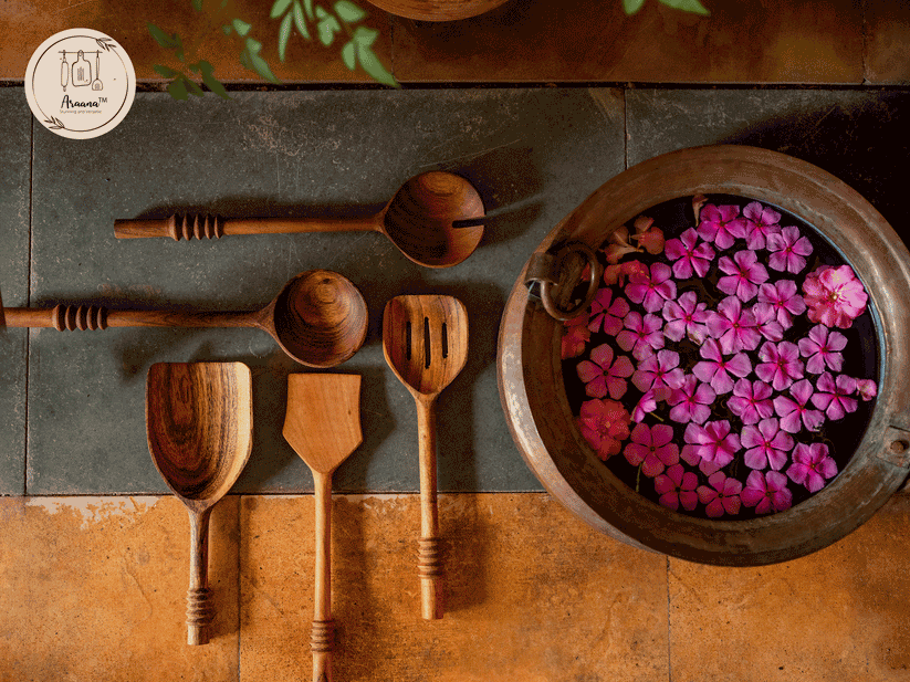 Buy Serving spoon - Garoh Acacia wood Ladles & Spatulas Cutlery Set of 5 For Serveware & Dining by Araana Home on IKIRU online store