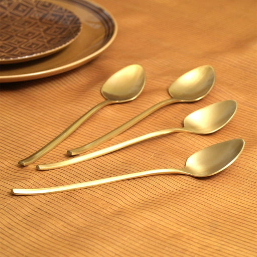 Buy Serving spoon - Mryda Brass Table Spoon For Dinner Set Of 4 | Gold Cutlery For Kitchen & Dining Table by Courtyard on IKIRU online store