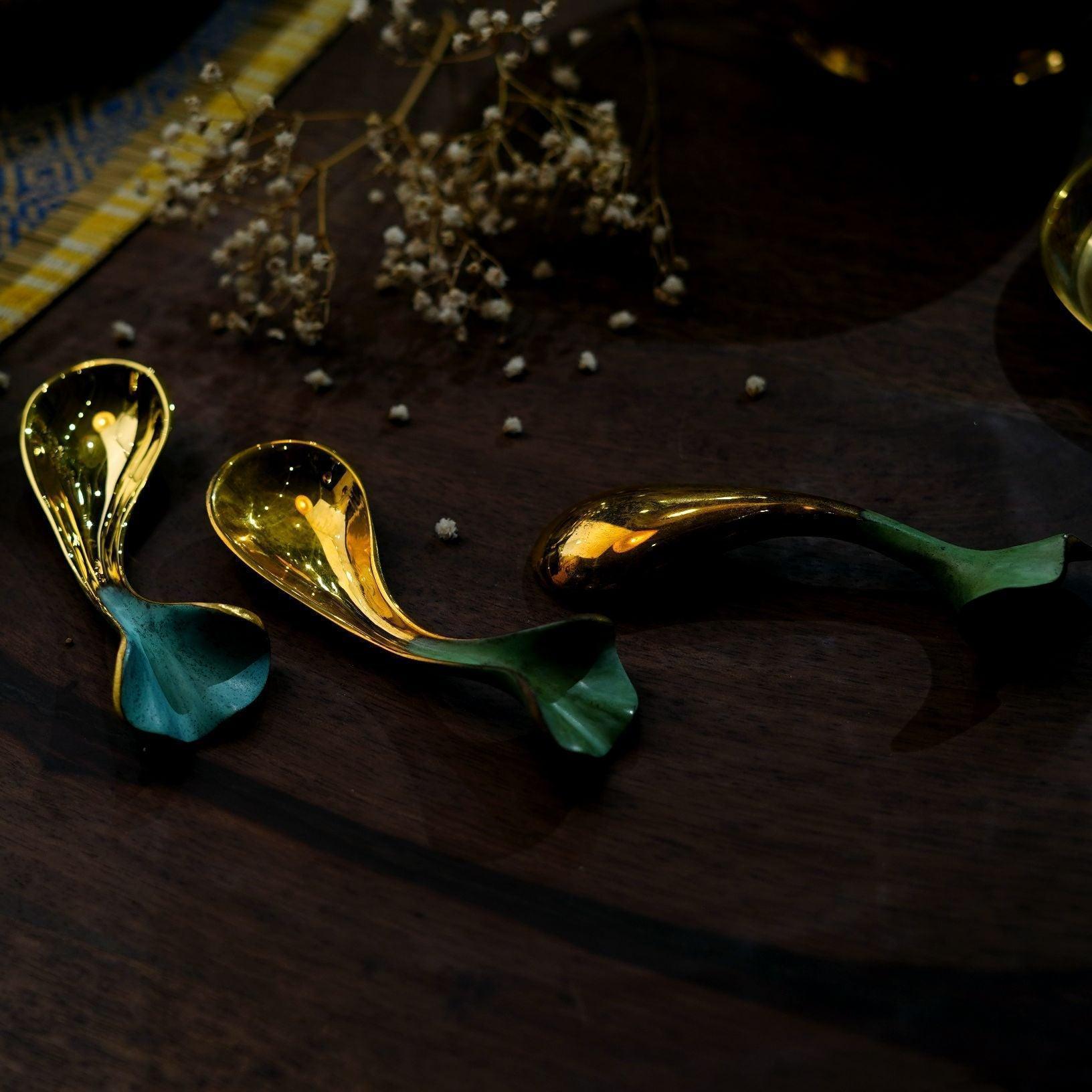 Buy Serving Spoon Selective Edition - Ginko Brass Spoon- Set of 2 by Anantaya on IKIRU online store