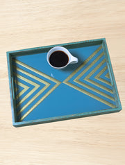 Buy Serving Trays - Blue & Golden Wooden Serving Tray | Platter For Kitchenware & Serveware by House of Trendz on IKIRU online store