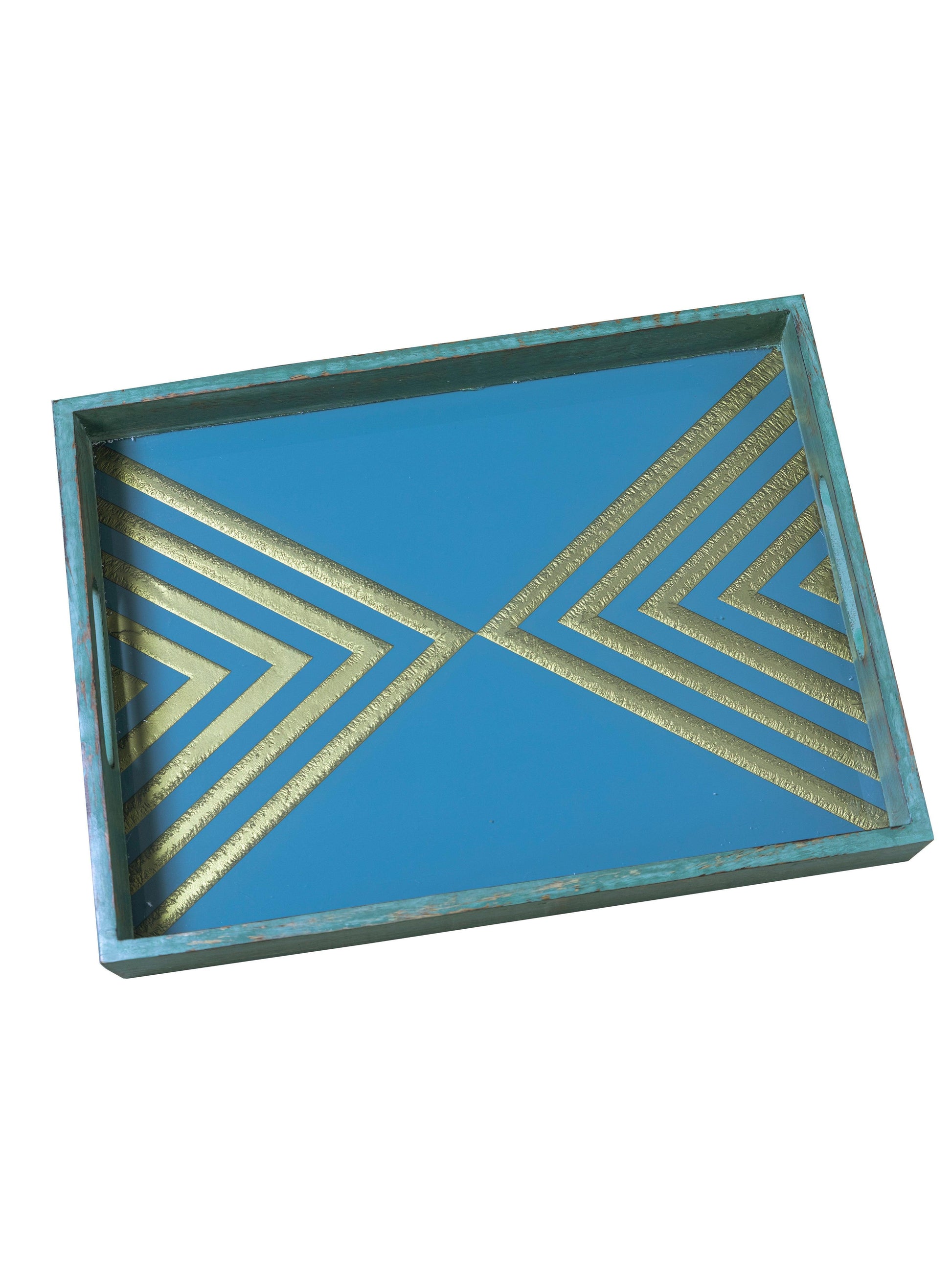 Buy Serving Trays - Blue & Golden Wooden Serving Tray | Platter For Kitchenware & Serveware by House of Trendz on IKIRU online store