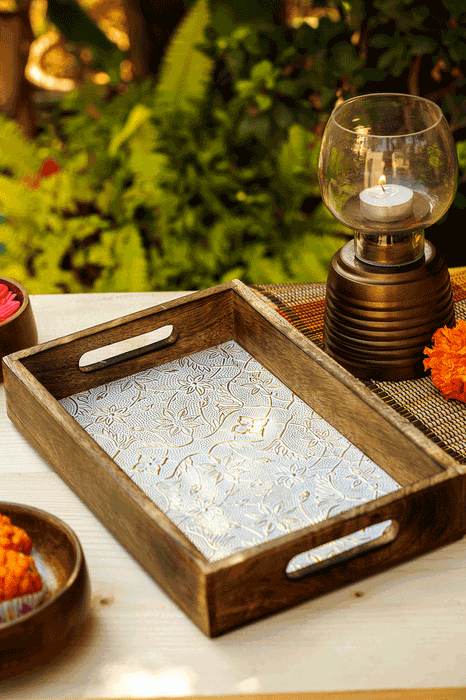 Buy Serving Trays - Gart Rectangular Brown Wooden Serving Tray | Kitchen Platter by Araana Home on IKIRU online store