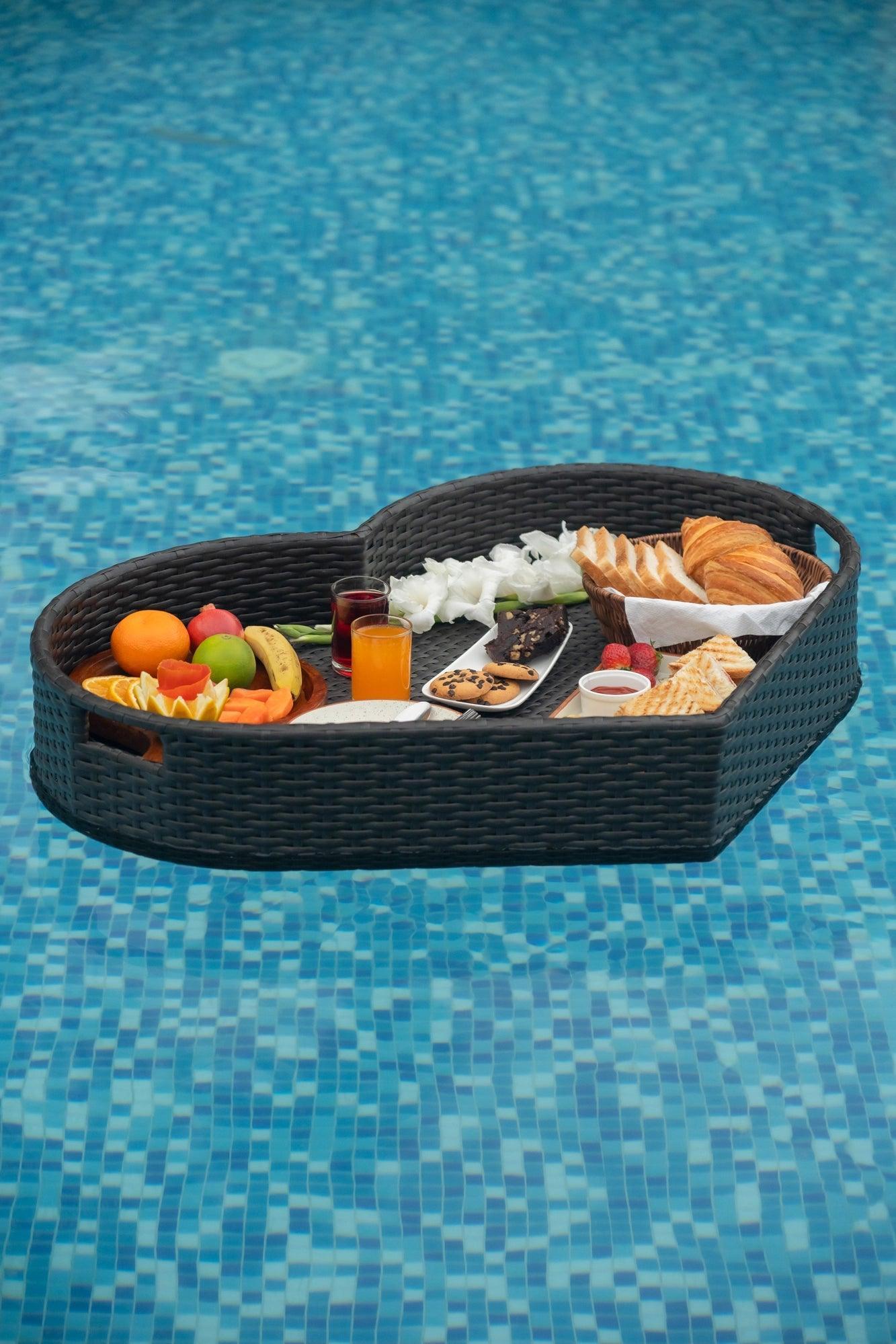 Buy Serving Trays - Luxurious Heart Shape Floating Serving Tray For Pool & Restaurant | Synthetic Rattan & Aluminium Serveware by Tesu on IKIRU online store