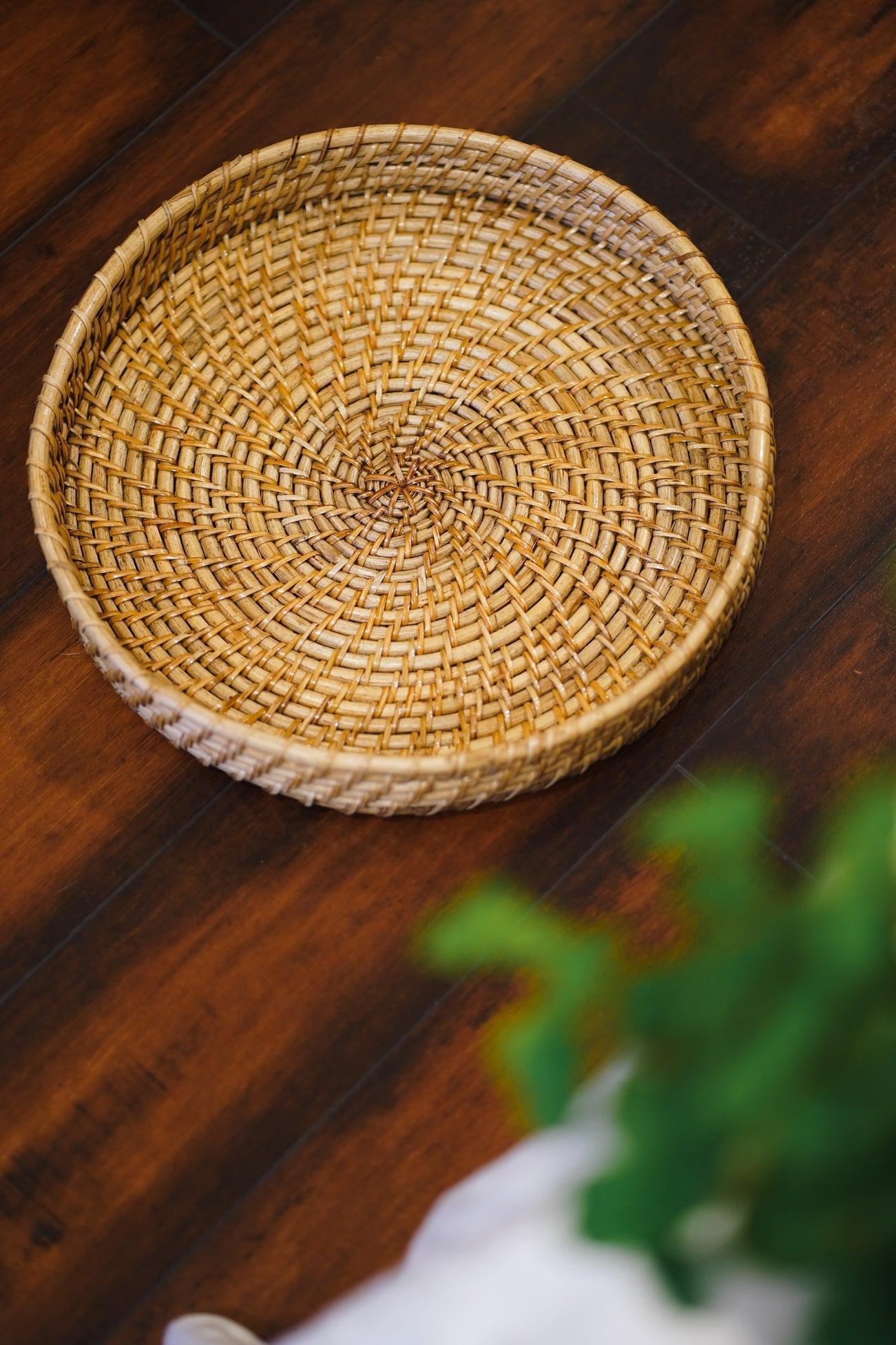 Buy Serving Trays - Natural Cane Handwoven Round Serving & Storage Tray For Home & Table Decor by Tesu on IKIRU online store