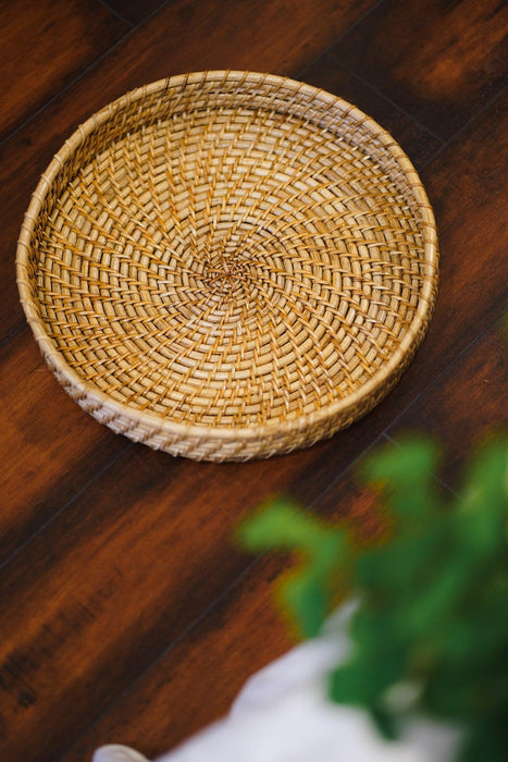 Buy Serving Trays - Natural Cane Handwoven Round Serving & Storage Tray For Home & Table Decor by Tesu on IKIRU online store