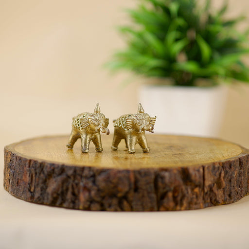 Buy Showpieces & Collectibles - Antique Dokra Elephant Showpiece Set Of 2 Brass Finish For Table by Sowpeace on IKIRU online store