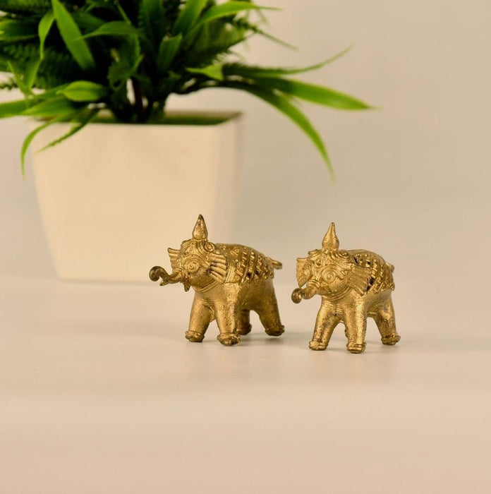 Buy Showpieces & Collectibles - Antique Dokra Elephant Showpiece Set Of 2 Brass Finish For Table by Sowpeace on IKIRU online store