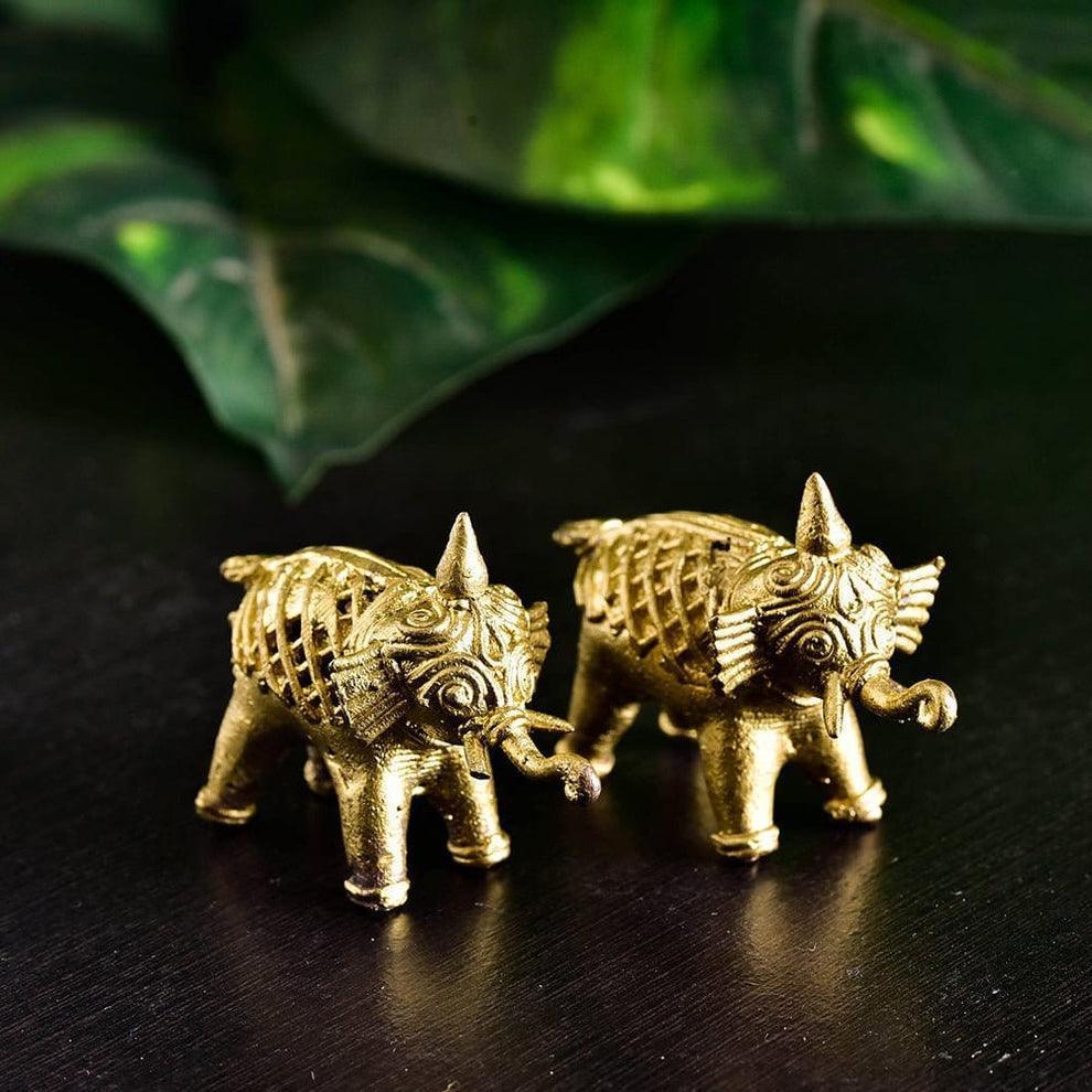 Buy Showpieces & Collectibles - Antique Dokra Elephant Showpiece Set Of 2 Brass Finish For Table by Sowpeace on IKIRU online store