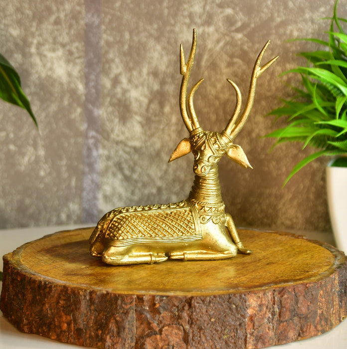 Buy Showpieces & Collectibles - Antique Golden Deer Sitting Showpiece Dokra Design For Table by Sowpeace on IKIRU online store