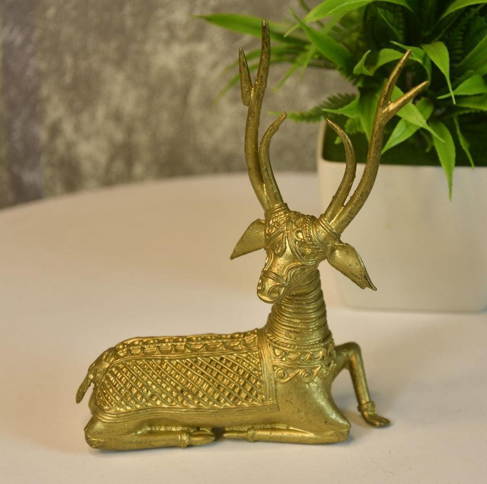 Buy Showpieces & Collectibles - Antique Golden Deer Sitting Showpiece Dokra Design For Table by Sowpeace on IKIRU online store