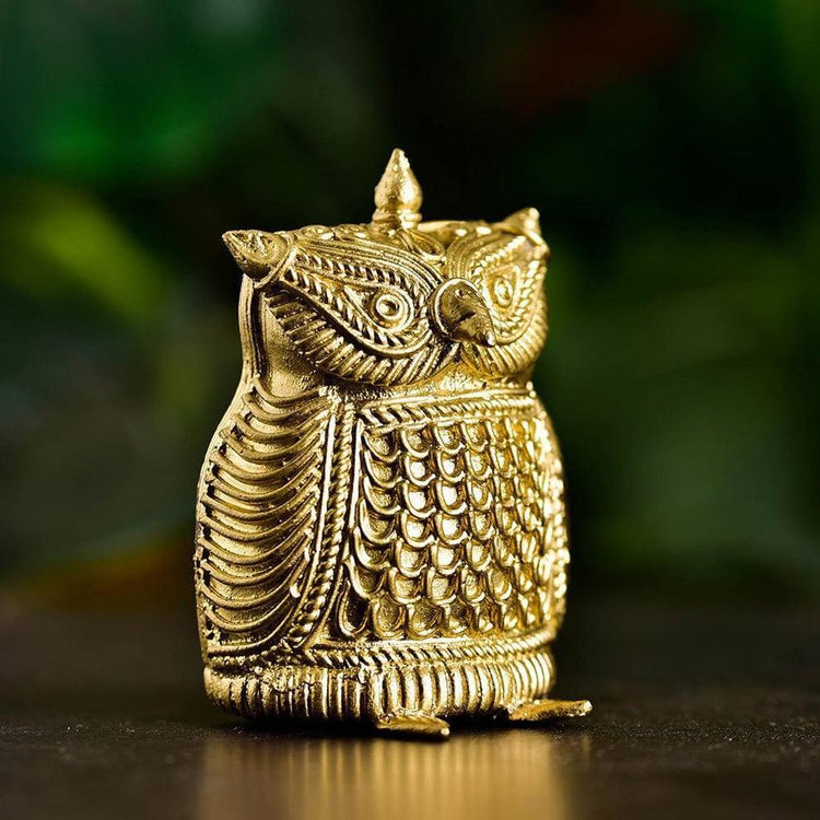 Antique Owl Statue Dokra Design| Vastu Showpiece Brass Finish
