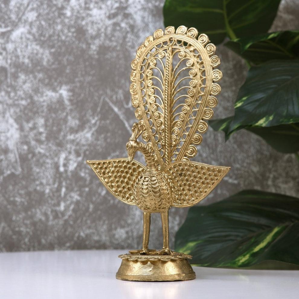 Buy Showpieces & Collectibles - Antique Peacock Showpiece In Dokra Design Golden For Decor by Sowpeace on IKIRU online store