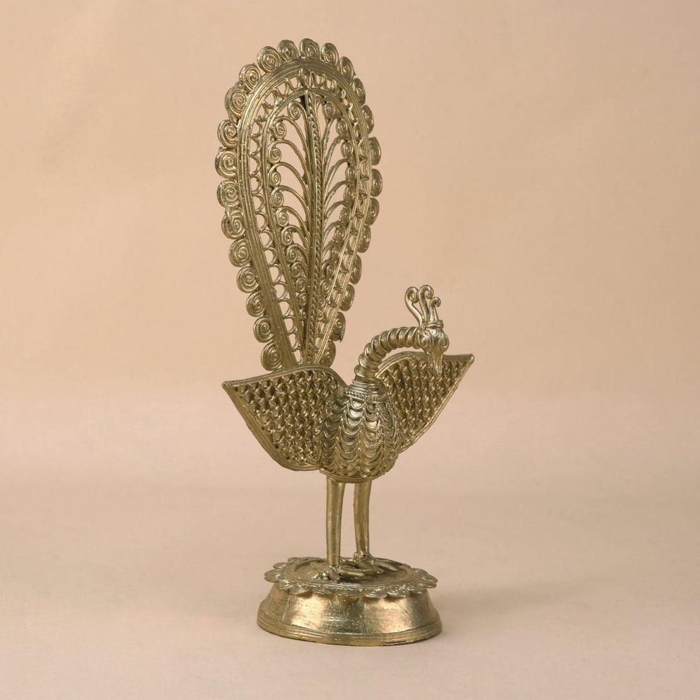 Buy Showpieces & Collectibles - Antique Peacock Showpiece In Dokra Design Golden For Decor by Sowpeace on IKIRU online store