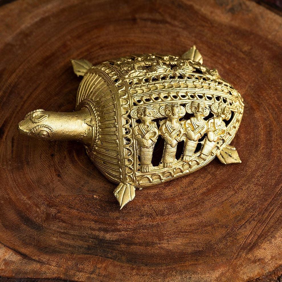 Buy Showpieces & Collectibles - Antique Tortoise Showpiece Dokra Design | Golden Tortoise For Decor Brass by Sowpeace on IKIRU online store