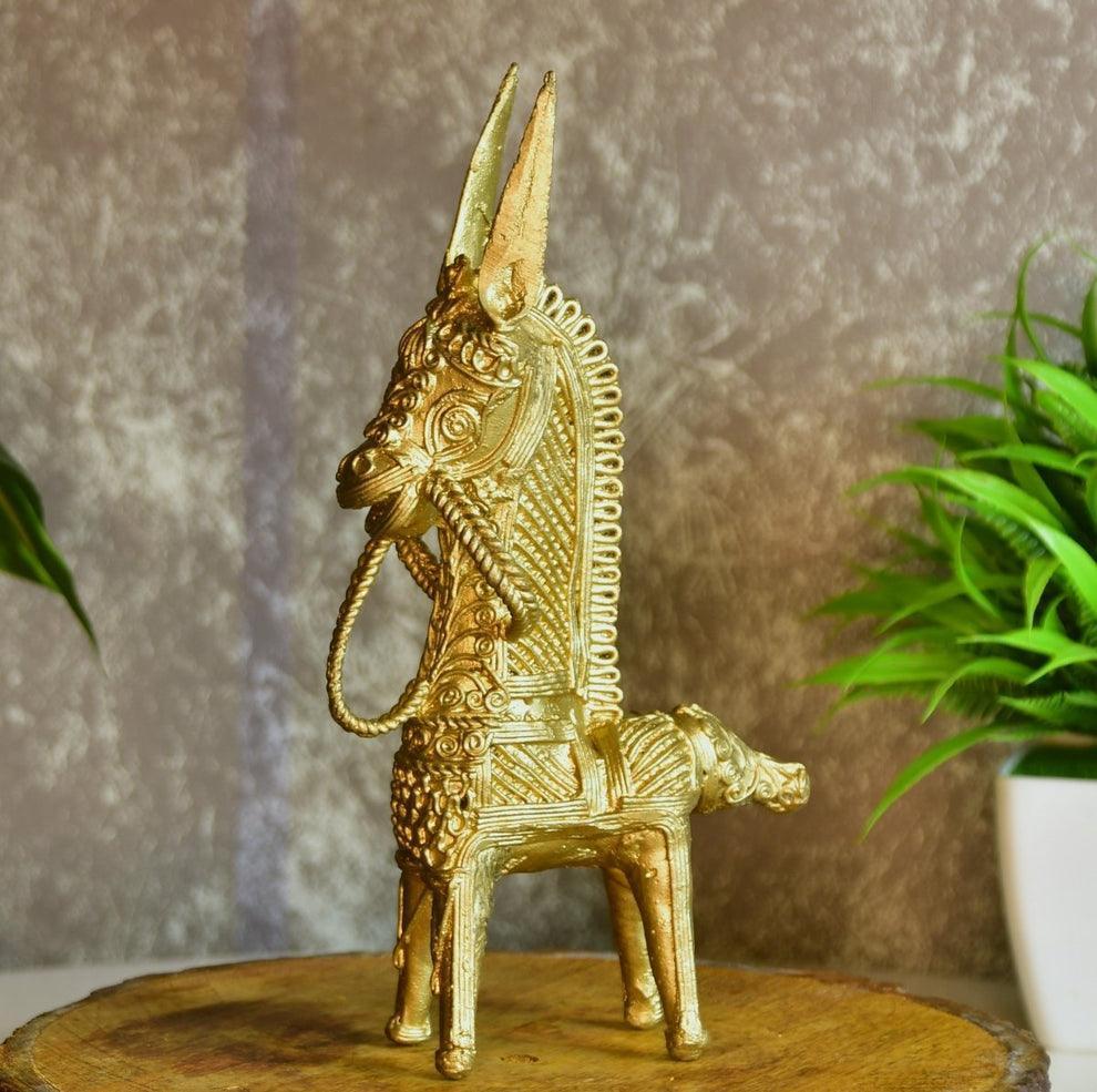 Buy Showpieces & Collectibles - Decorative Dokra Horse Showpiece | Antique Golden Artefact For Table by Sowpeace on IKIRU online store