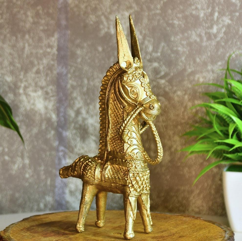 Buy Showpieces & Collectibles - Decorative Dokra Horse Showpiece | Antique Golden Artefact For Table by Sowpeace on IKIRU online store