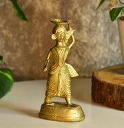 Buy Showpieces & Collectibles - Decorative Golden Farmer Lady With Sickle Statue | Handcrafted Dokra Tabletop Showpiece by Sowpeace on IKIRU online store