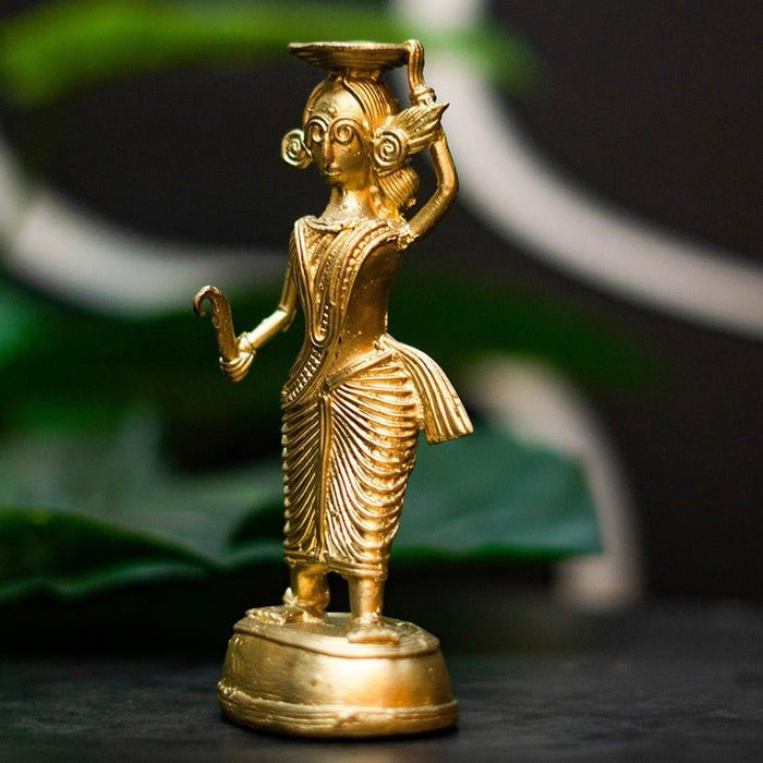 Buy Showpieces & Collectibles - Decorative Golden Farmer Lady With Sickle Statue | Handcrafted Dokra Tabletop Showpiece by Sowpeace on IKIRU online store