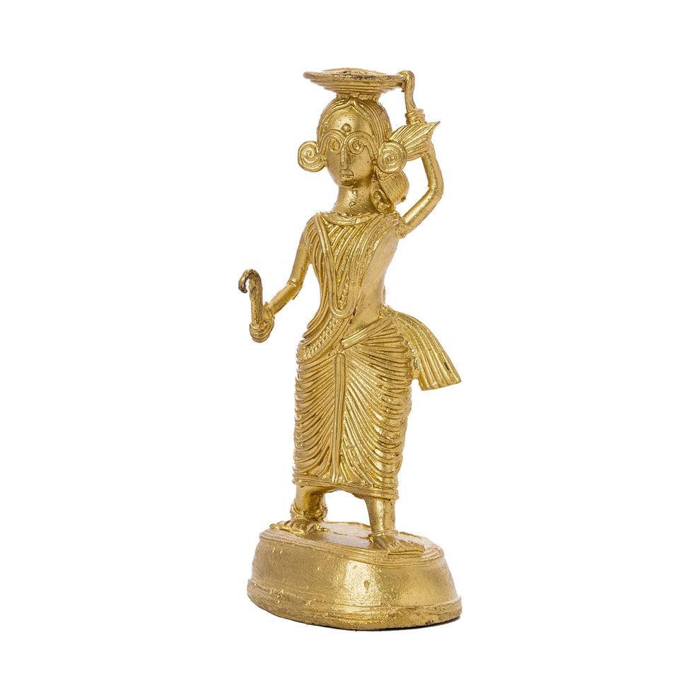 Buy Showpieces & Collectibles - Decorative Golden Farmer Lady With Sickle Statue | Handcrafted Dokra Tabletop Showpiece by Sowpeace on IKIRU online store