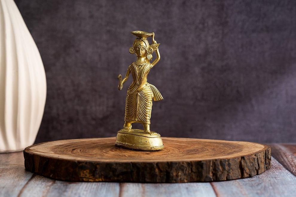 Buy Showpieces & Collectibles - Decorative Golden Farmer Lady With Sickle Statue | Handcrafted Dokra Tabletop Showpiece by Sowpeace on IKIRU online store