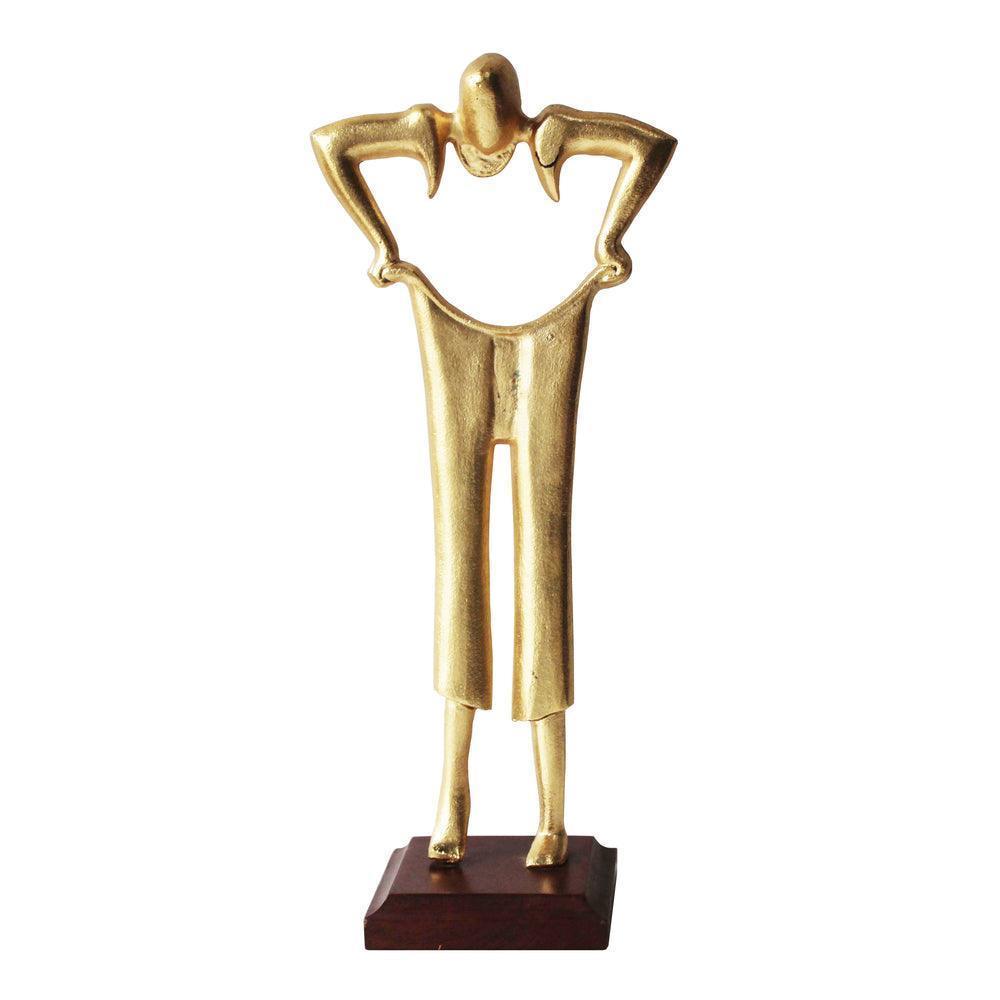 Buy Showpieces & Collectibles - Gold Aluminum & Wood Pulling Pant Sculpture For Tableware & Home Decor by Manor House on IKIRU online store